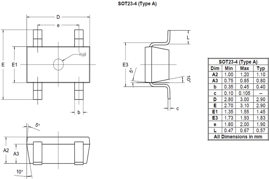 Mechanical Drawing - Diodes Incorporated AHE101 InSb Hall Elements