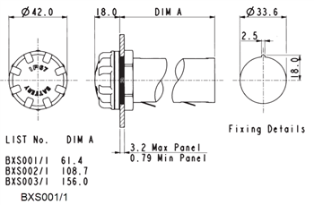 Mechanical Drawing - Bulgin BXS Battery Holders