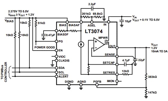 Application Circuit Diagram - Analog Devices Inc. LT3074 Dropout Linear Regulators