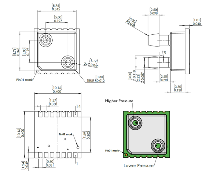Mechanical Drawing - Merit Sensor LP2 Ultra-Low Pressure Sensors