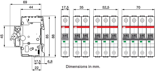 Mechanical Drawing - ABB ST200M Miniature Circuit Breakers