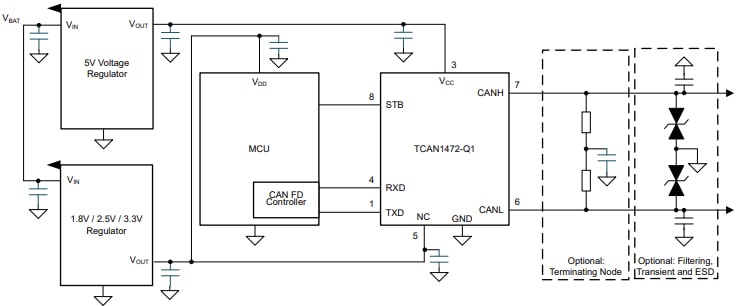 Block Diagram - Texas Instruments TCAN1472-Q1 Automotive Fault-Protected Transceiver