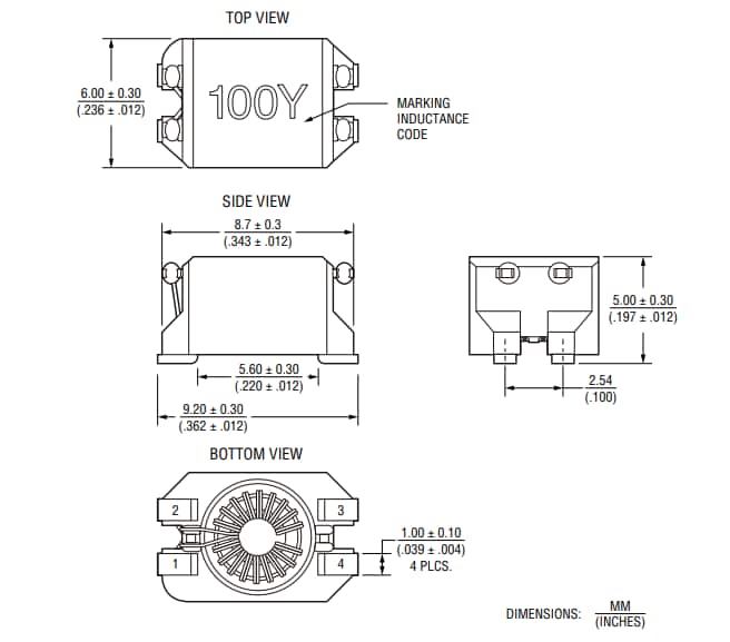 Mechanical Drawing - Bourns SRF9005A AEC-Q200 Automotive-Grade Line Filters
