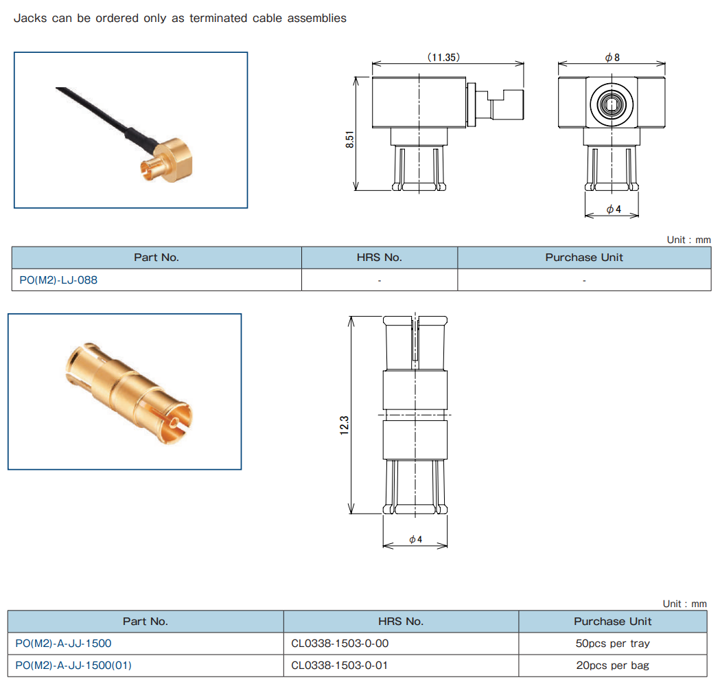 Mechanical Drawing - Hirose Electric PO(M2) Push-On Lock Coaxial Connectors