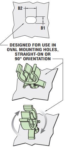 Mechanical Drawing - Heyco Helios® Bi-Directional, Oval-Hole Mount Clips