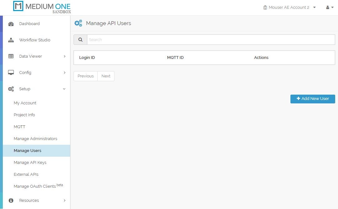 Manage API User Screen